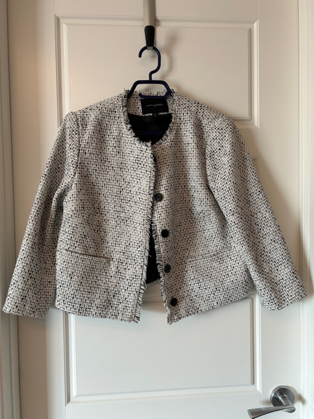 Banana Republic Black & White Tweed Collarless Jacket